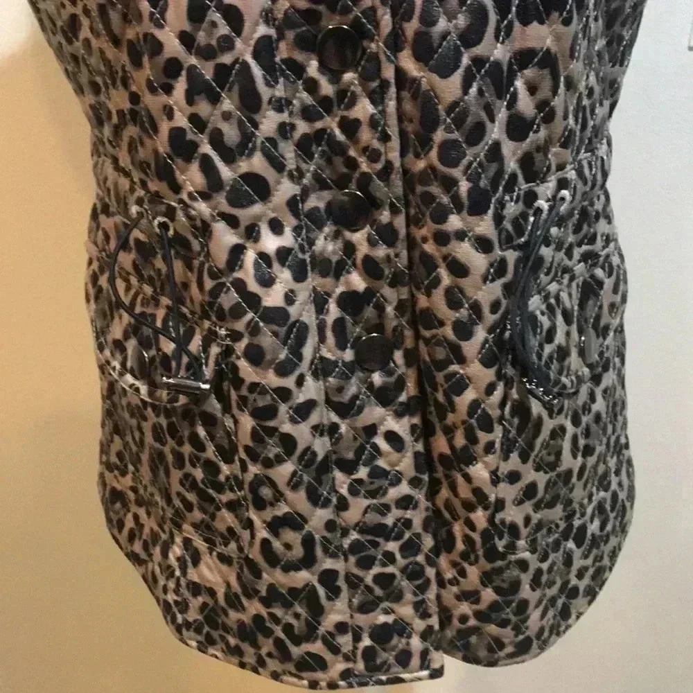 V Cristina Faux Leather Animal Print Vest w/Pockets & Adjustable Tie Belt-Size M